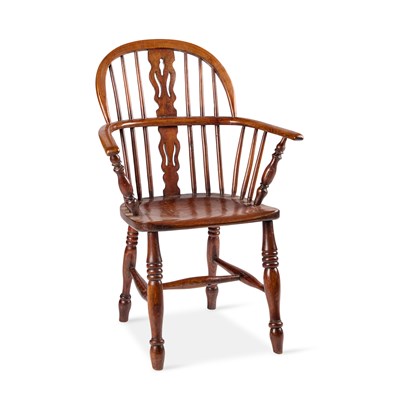 Lot 1032 - A 19TH CENTURY ELM AND OAK WINDSOR CHAIR