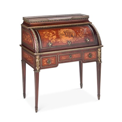 Lot 1078 - A FINE 19TH CENTURY ORMOLU-MOUNTED MARQUETRY AND ROSEWOOD CYLINDER DESK