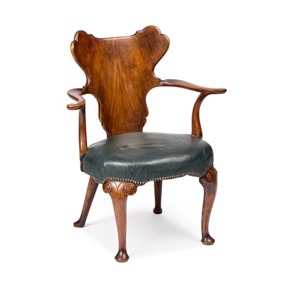 Lot 1079 - AN EARLY 18TH CENTURY STYLE WALNUT OPEN ARMCHAIR