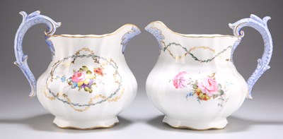 Lot 86 - TWO ROYAL CROWN DERBY FLORAL-PAINTED JUGS