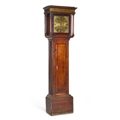 Lot 979 - AN 18TH CENTURY OAK THIRTY-HOUR LONGCASE CLOCK