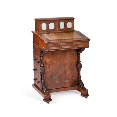 Lot 1056 - A VICTORIAN BURR WALNUT DAVENPORT