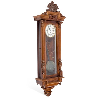 Lot 994 - A 19TH CENTURY WALNUT VIENNA WALL CLOCK