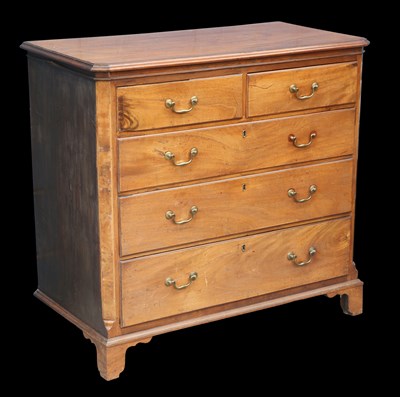 Lot 404 - A GEORGE III MAHOGANY AND ELM CHEST OF DRAWERS