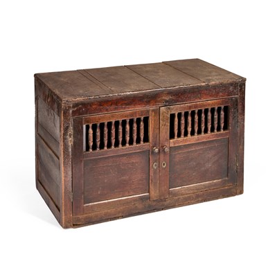 Lot 1066 - AN 18TH CENTURY OAK FOOD HUTCH