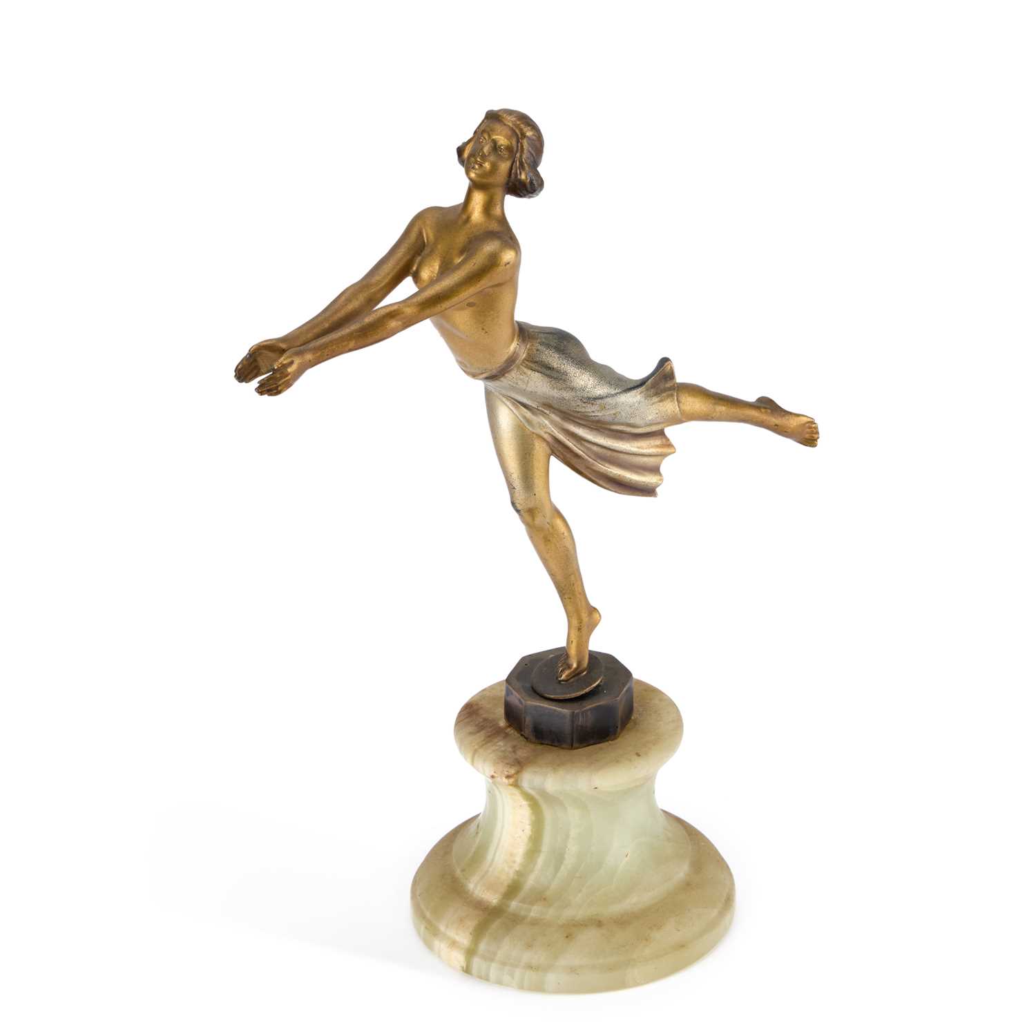 Lot 924 - AN ART DECO STYLE PATINATED METAL FIGURE