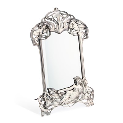 Lot 206 - WMF (WÜRTTEMBERGISCHE METALLWARENFABRIK), A LARGE ART NOUVEAU SILVERED METAL EASEL MIRROR