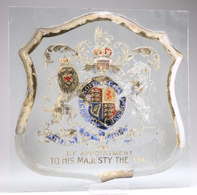 Lot 3 - THREE ROYAL WARRANT GLASS SHIELDS, EARLY 20TH CENTURY