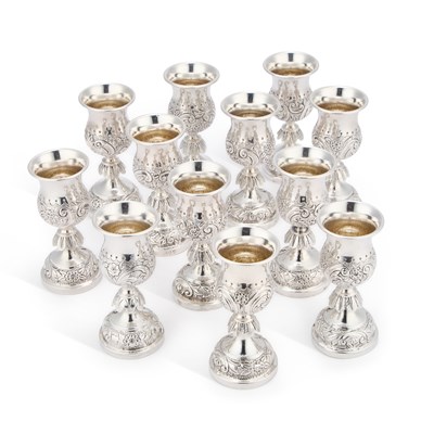 Lot 459 - JUDAICA: A SET OF TWELVE VICTORIAN SILVER KIDDUSH CUPS