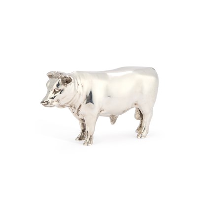 Lot 357 - AN ELIZABETH II CAST SILVER MODEL OF A PRIZE BULL