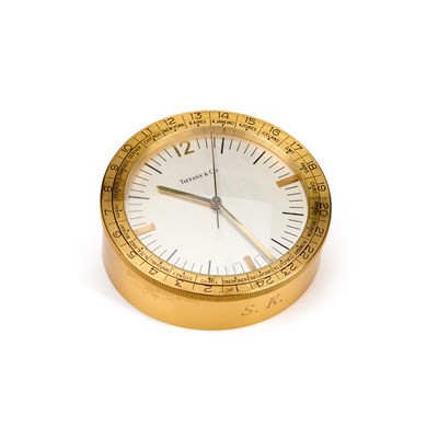 Lot 407 - A TIFFANY & CO BRASS CASED WORLD TIME DESK CLOCK