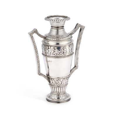 Lot 333 - AN EDWARDIAN SCOTTISH SILVER TWO-HANDLED VASE