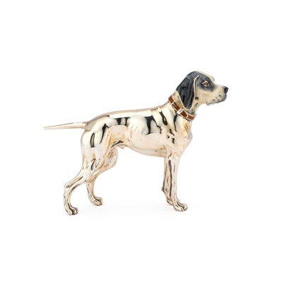 Lot 356 - AN ELIZABETH II SILVER-GILT AND ENAMEL MODEL OF A HOUND