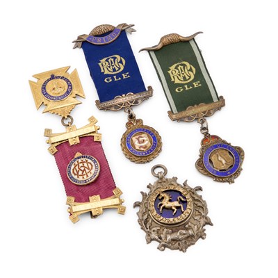 Lot 15 - THREE FRATERNAL SILVER AND ENAMEL MEDALS AND A LAPEL BADGE