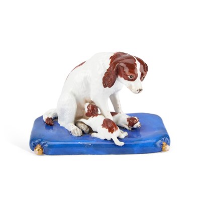 Lot 89 - A COPELAND & GARRETT PORCELAIN MODEL OF A SPANIEL AND PUPPIES