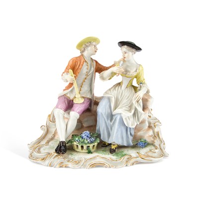 Lot 98 - A LUDWIGSBURG PORCELAIN FIGURE GROUP EMBLEMATIC OF AUTUMN