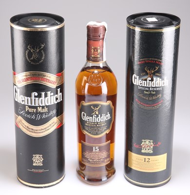 Lot 210 - A MIXED LOT OF 3 BOTTLES OF FINE MALT WHISKIES FROM GLENFIDDICH