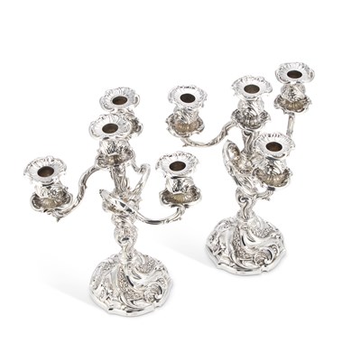 Lot 512 - A FINE PAIR OF ROCOCO REVIVAL SILVER CANDELABRA