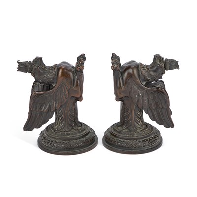 Lot 916 - A PAIR OF 19TH CENTURY BRONZE ARCHITECTURAL CANDLE HOLDERS