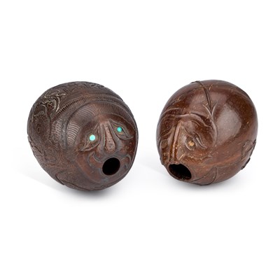 Lot 28 - TWO CARVED COCONUT 'BUGBEARS'