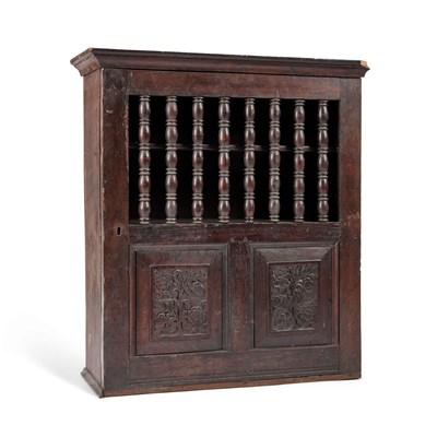 Lot 1128 - A 19TH CENTURY CARVED OAK FOOD HUTCH