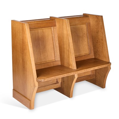 Lot 1158 - ROBERT THOMPSON OF KILBURN, A MOUSEMAN OAK WING-BACK DOUBLE HALL SEAT