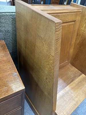Lot 1157 - ROBERT THOMPSON OF KILBURN, A MOUSEMAN OAK WING-BACK HALL SEAT