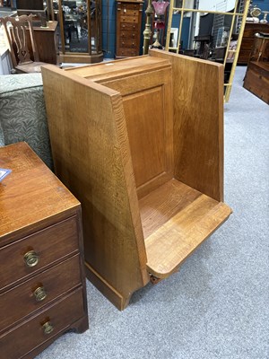 Lot 1157 - ROBERT THOMPSON OF KILBURN, A MOUSEMAN OAK WING-BACK HALL SEAT