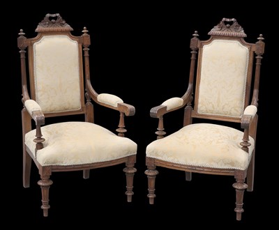 Lot 301 - A PAIR OF VICTORIAN WALNUT ARMCHAIRS