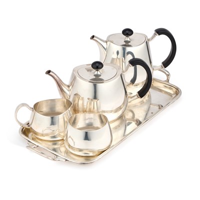 Lot 296 - AN ELIZABETH II SILVER-PLATED FOUR-PIECE "PRIDE" PATTERN TEA SERVICE