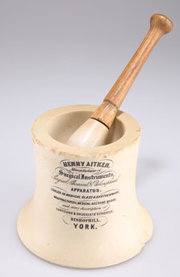 Lot 200 - A 19TH CENTURY ADVERTISING APOTHECARY PESTLE AND MORTAR