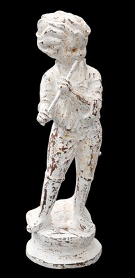 Lot 255 - A CAST IRON FIGURE OF A BOY PLAYING A FLUTE