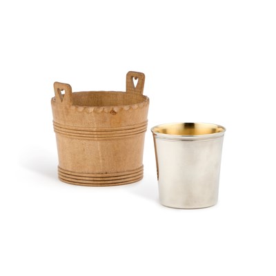 Lot 298 - A CHRISTOFLE BEAKER AND A TREEN PAIL