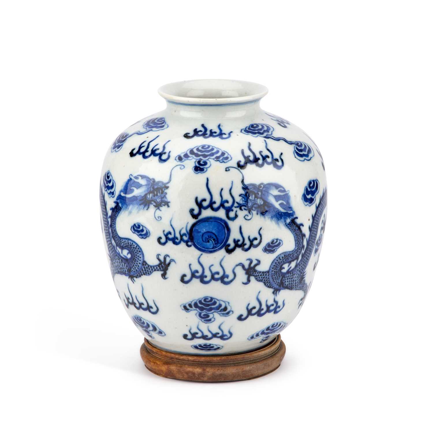Lot 206 - A CHINESE BLUE AND WHITE PORCELAIN 'DRAGON' VASE