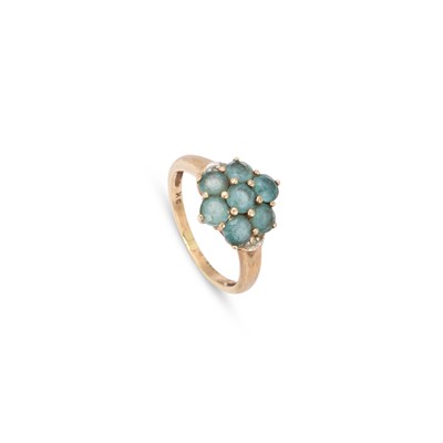 Lot A BLUE-GREEN TOPAZ AND DIAMOND CLUSTER RING