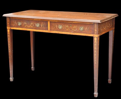 Lot 403 - A LATE VICTORIAN INLAID MAHOGANY TWO-DRAWER CONSOLE TABLE