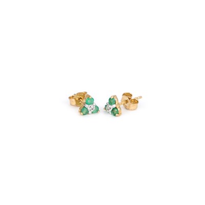 Lot A PAIR OF 9 CARAT GOLD EMERALD AND DIAMOND CLUSTER STUD EARRINGS