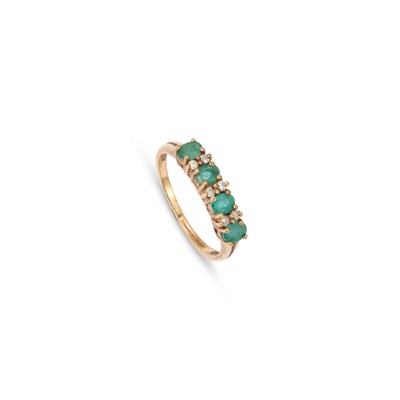 Lot A 9 CARAT GOLD HALF HOOP EMERALD AND DIAMOND RING