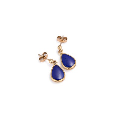 Lot A PAIR OF 9 CARAT GOLD LAPIS LAZULI PENDANT EARRINGS