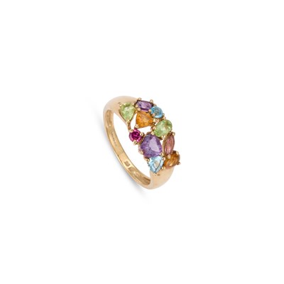 Lot A 9 CARAT GOLD MULTI-GEM CLUSTER RING