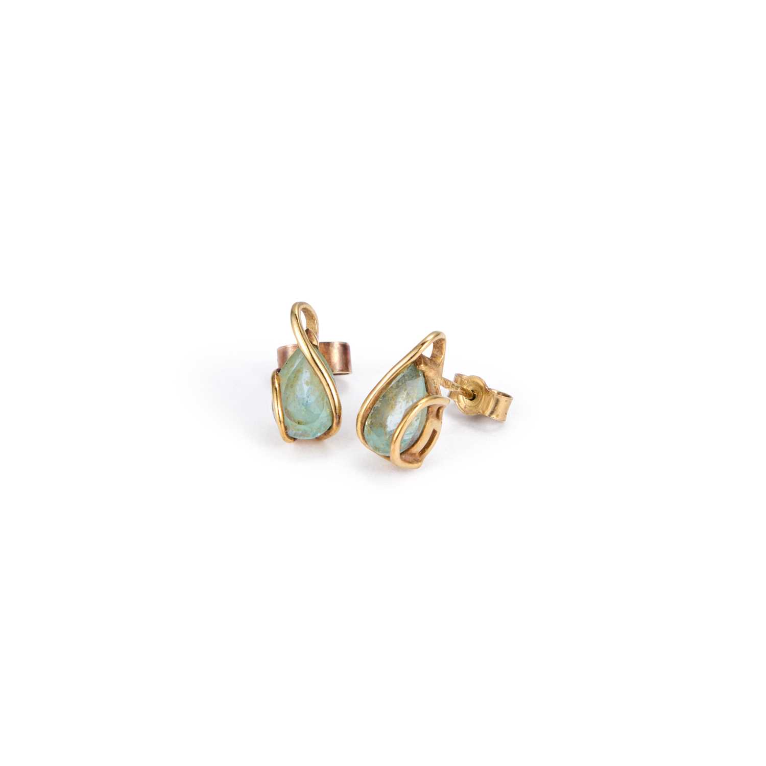 Lot A PAIR OF 9 CARAT GOLD BLUE TOPAZ STUD EARRINGS