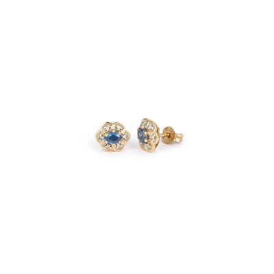 Lot A PAIR OF 9 CARAT GOLD SAPPHIRE AND DIAMOND CLUSTER EARRINGS