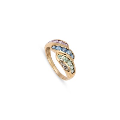 Lot A 9 CARAT GOLD MULTI-SAPPHIRE AND DIAMOND RING