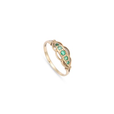 Lot A 9 CARAT GOLD FIVE STONE EMERALD RING