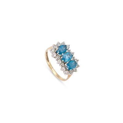 Lot A 9 CARAT GOLD BLUE TOPAZ AND WHITE CUBIC ZIRCONIA CLUSTER RING