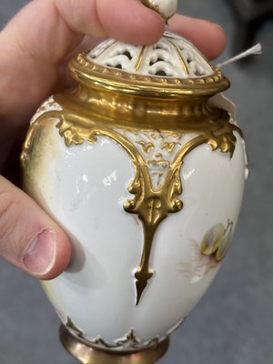 Lot 162 - A ROYAL WORCESTER FRUIT PAINTED POTPOURRI VASE