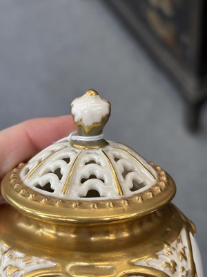 Lot 162 - A ROYAL WORCESTER FRUIT PAINTED POTPOURRI VASE