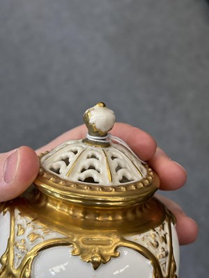 Lot 162 - A ROYAL WORCESTER FRUIT PAINTED POTPOURRI VASE