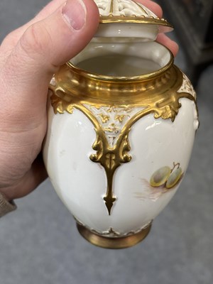 Lot 162 - A ROYAL WORCESTER FRUIT PAINTED POTPOURRI VASE