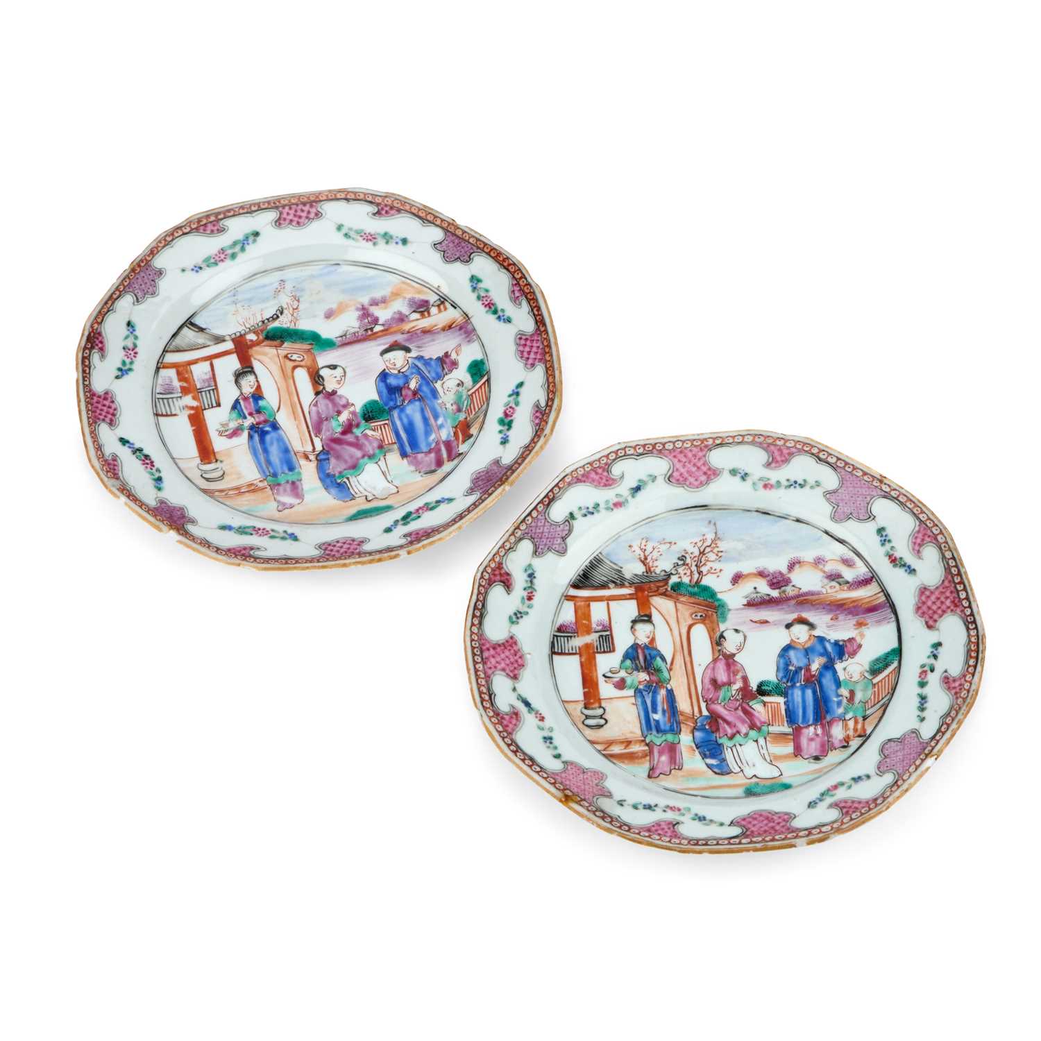 Lot 227 - A PAIR OF 18TH CENTURY CHINESE FAMILLE ROSE PORCELAIN PLATES